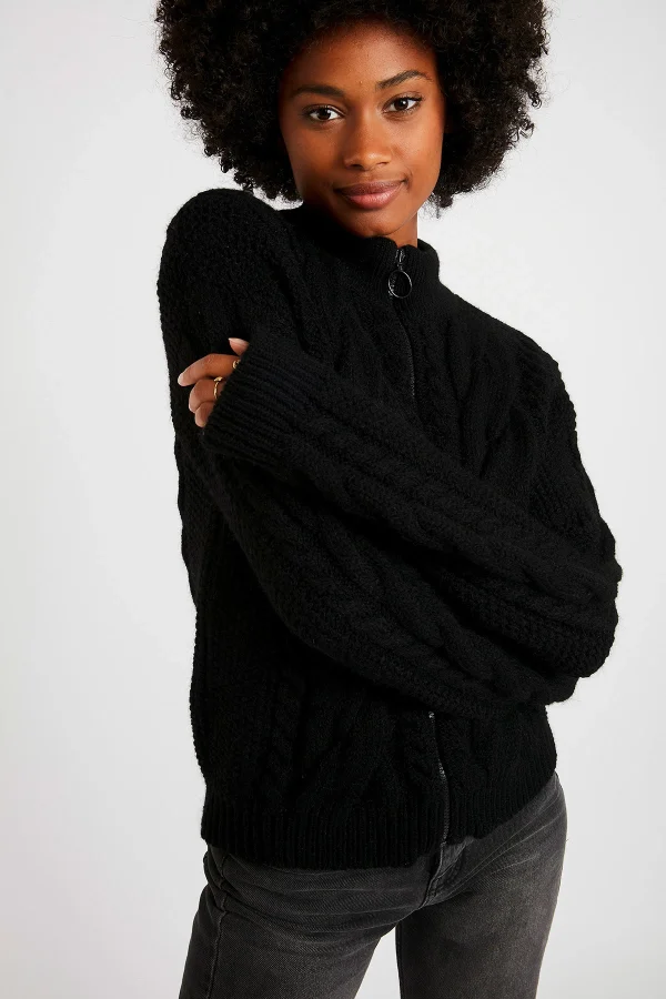 Banana Moon Gilet Femme En Maille Torsadée Noir SIDLEY CHOCTAW l'unique style 1