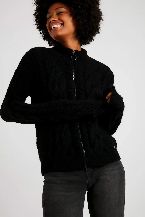 Banana Moon Gilet Femme En Maille Torsadée Noir SIDLEY CHOCTAW l'unique style 5