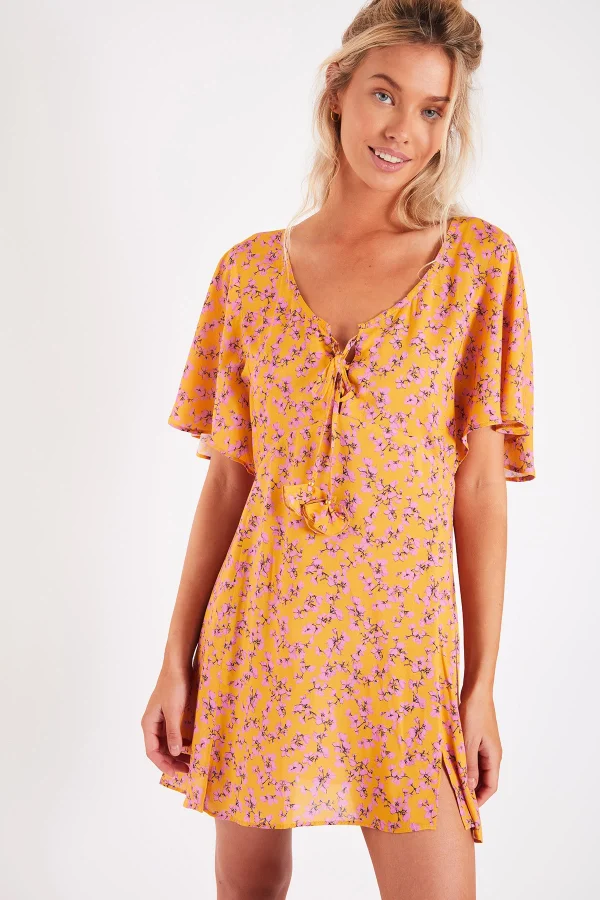 à prix réduits Banana Moon Robe De Plage Courte Imprimée Jaune KOMARI PALMARVOIL 1