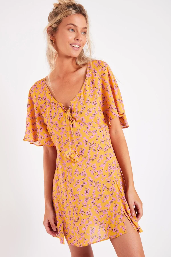 à prix réduits Banana Moon Robe De Plage Courte Imprimée Jaune KOMARI PALMARVOIL 3