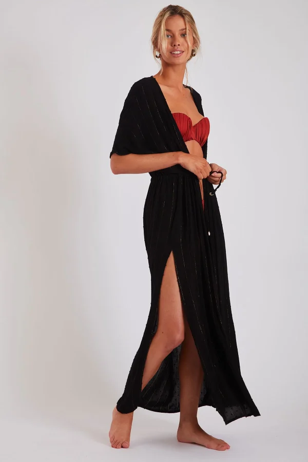 vente pas cher en ligne Banana Moon Kimono De Plage Long Noir Luana Bamia 4