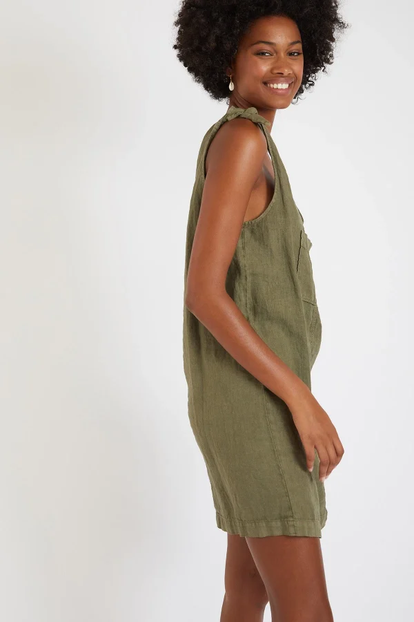 Banana Moon Robe Courte Kaki En Lin Medway Hawston Pas Cher soldes France 3