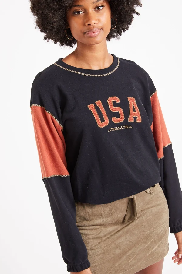 Banana Moon Sweatshirt USA Noir Femme Zaven Modelo boutique paris 1