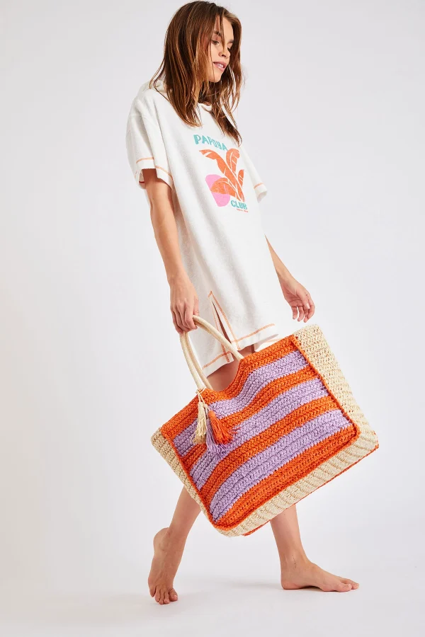 Banana Moon Sac Cabas En Paille Orange Et Violet Marcus Lupita mode pas cher 1