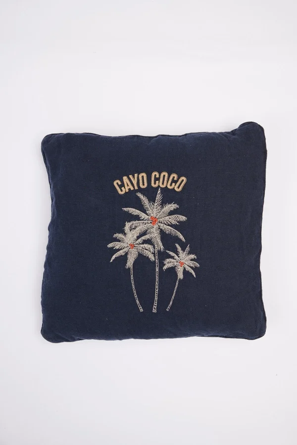 achat pas cher Banana Moon Housse De Coussin Brodée Bleu Marine Orama Coco 1