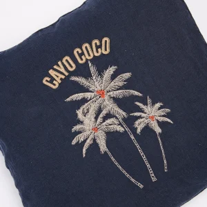 achat pas cher Banana Moon Housse De Coussin Brodée Bleu Marine Orama Coco 8