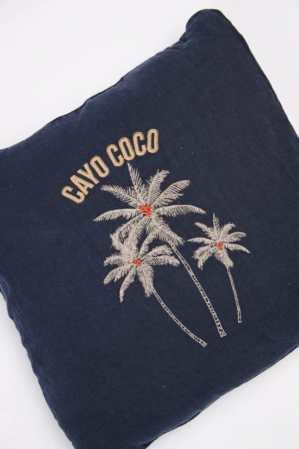 achat pas cher Banana Moon Housse De Coussin Brodée Bleu Marine Orama Coco 3