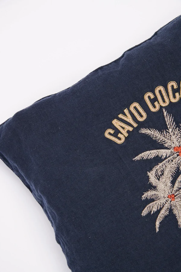achat pas cher Banana Moon Housse De Coussin Brodée Bleu Marine Orama Coco 4