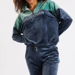 marques pas cher Banana Moon Sweat-shirt Manches Longues Velours Bleu AMIRA WILDLAKE 8