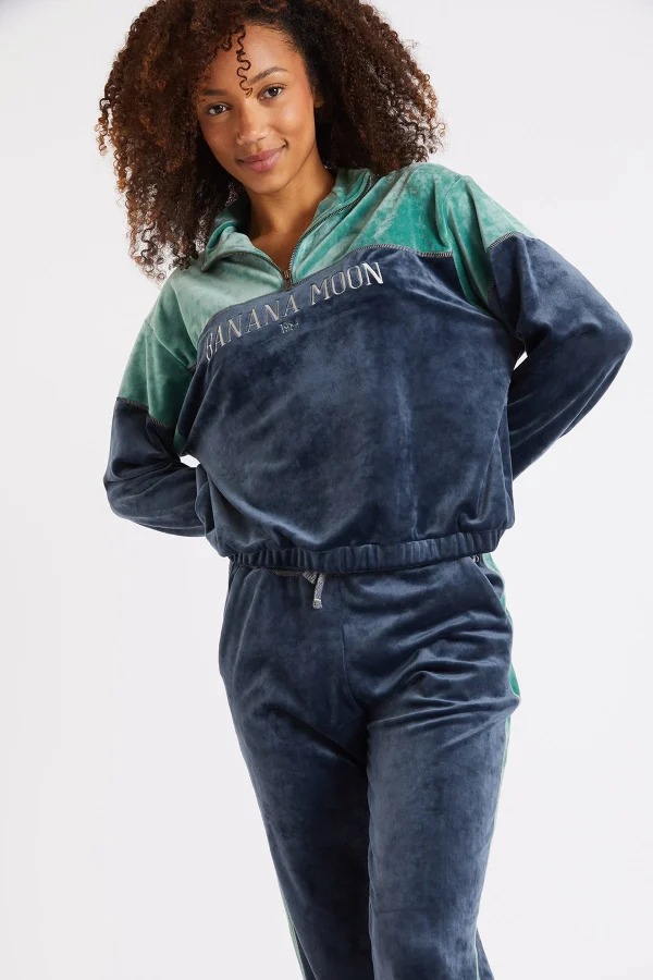 marques pas cher Banana Moon Sweat-shirt Manches Longues Velours Bleu AMIRA WILDLAKE 3