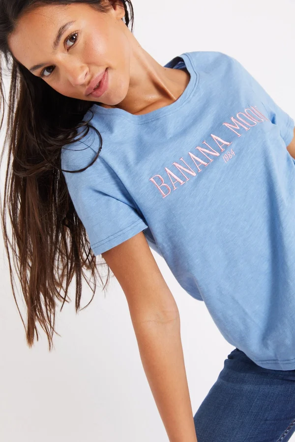 Banana Moon T-shirt Bleu Brodé Slippy Seacoco prix pas cher 1