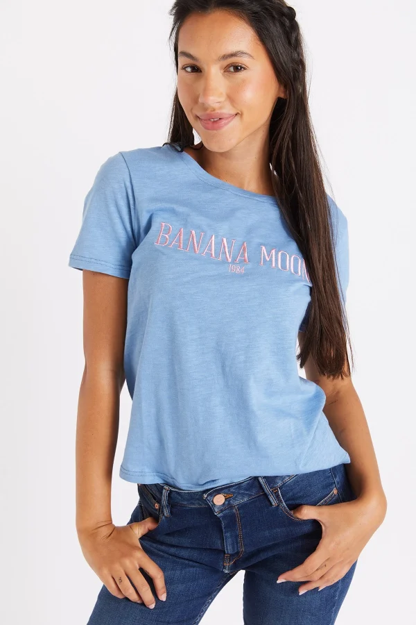 Banana Moon T-shirt Bleu Brodé Slippy Seacoco prix pas cher 3