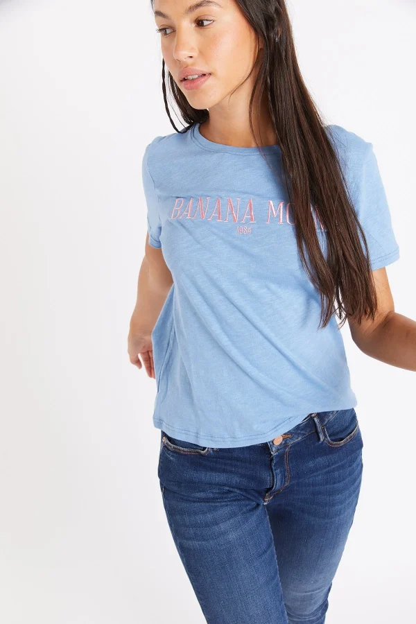Banana Moon T-shirt Bleu Brodé Slippy Seacoco prix pas cher 4