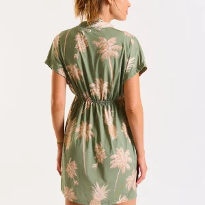 france en ligne Banana Moon Robe Courte Kaki à Motif Palmiers Abeline Bayvoil 12