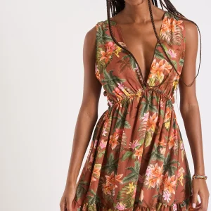 Retour gratuit en magasin. Banana Moon Robe Ouverte Marron Imprimé Tropical Elvina HANALEIDAY 9