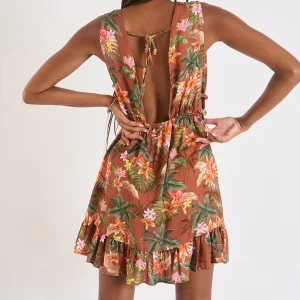 Retour gratuit en magasin. Banana Moon Robe Ouverte Marron Imprimé Tropical Elvina HANALEIDAY 15