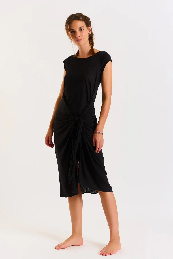 Banana Moon Robe T-shirt Nouée Noire Juliana Caraiva Pas Cher soldes France 1