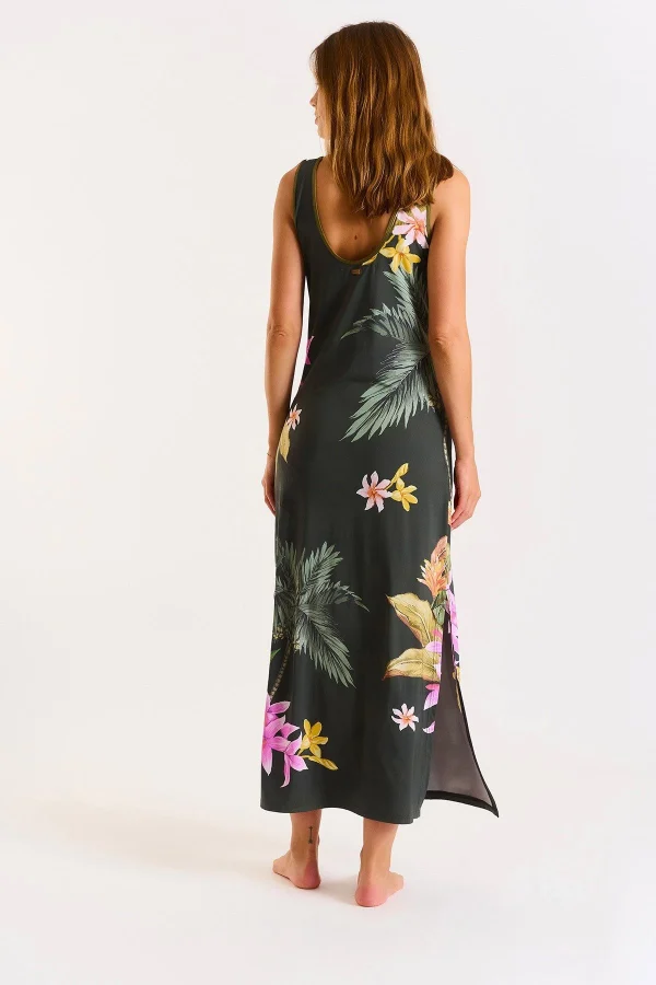 Banana Moon Robe Longue Kaki à Motif Fleurs Et Palmiers Mehiti Beachdress boutique en ligne 5