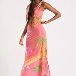 marque moins cher Banana Moon Robe Longue Rose Corail à Motif Fleurs Et Palmiers Mehiti Beachdress 12