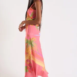 marque moins cher Banana Moon Robe Longue Rose Corail à Motif Fleurs Et Palmiers Mehiti Beachdress 14