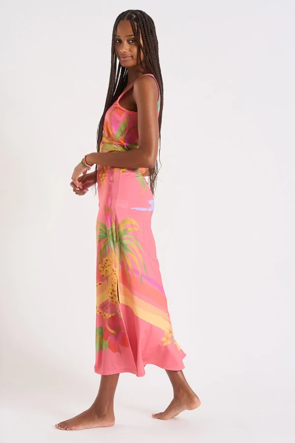 marque moins cher Banana Moon Robe Longue Rose Corail à Motif Fleurs Et Palmiers Mehiti Beachdress 5