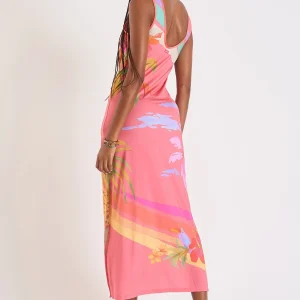 marque moins cher Banana Moon Robe Longue Rose Corail à Motif Fleurs Et Palmiers Mehiti Beachdress 18