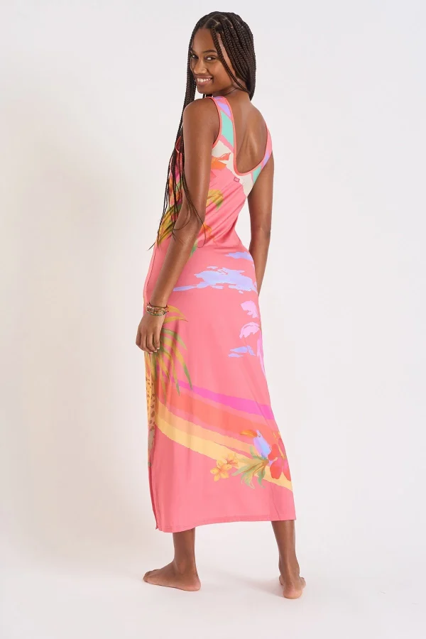 marque moins cher Banana Moon Robe Longue Rose Corail à Motif Fleurs Et Palmiers Mehiti Beachdress 7