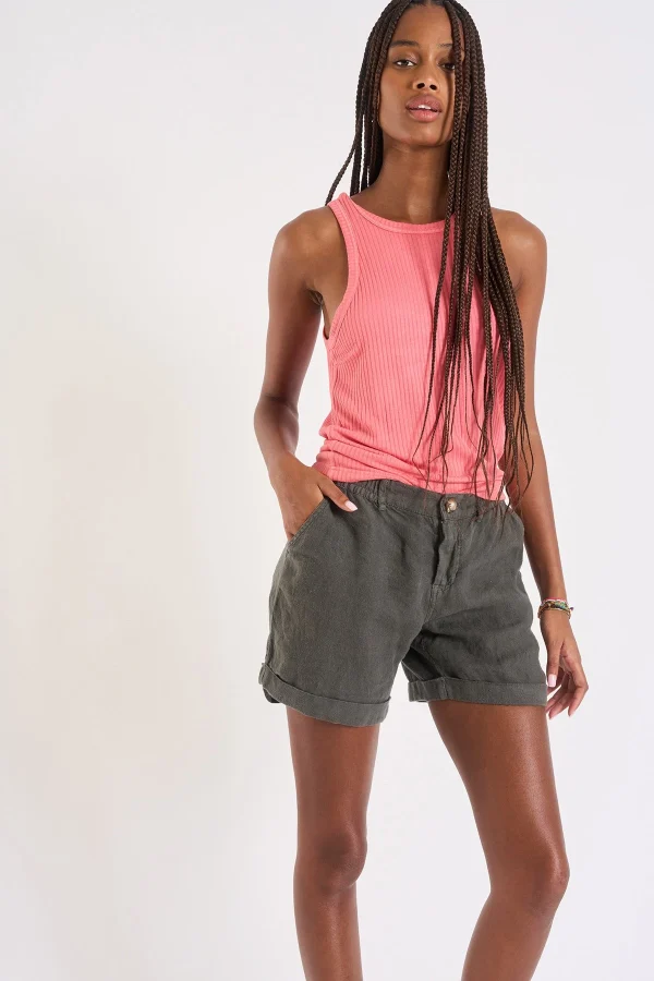 Banana Moon Bermuda Kaki En Lin PLANET Hawston vente pas cher 1