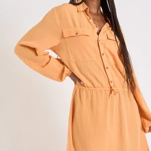 Banana Moon Robe Tunique Courte à Manches Longues Orange Sundy Holidays haute qualité 11