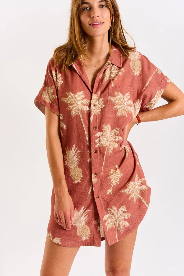à prix promos Banana Moon Robe Chemise Acajou Imprimé Plamiers écrus Waila BAYDAY 1