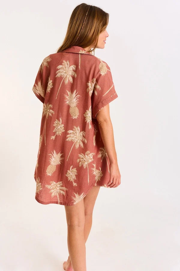 à prix promos Banana Moon Robe Chemise Acajou Imprimé Plamiers écrus Waila BAYDAY 7